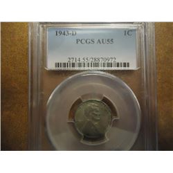 1943-D LINCOLN STEEL CENT PCGS AU55