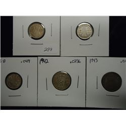 5 SILVER FOREIGN COINS SEE DESCRIPTION 1940,43 & 43-D AUSTRALIA 3 PENCE AND 1942 NETHERLAND INDIES 1