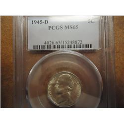 1945-D 35% SILVER JEFFERSON WAR NICKEL PCGS MS65