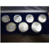 Image 1 : 1980 RUSSIA 7 COIN OLYMPIC SILVER SET PROOF CONTAINS: 4 - 5 ROUBLES & 3-10 ROUBLES. ORIGINAL MINT PA