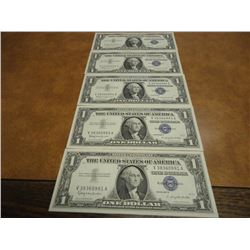 5-1957-B $1 SILVER CERTIFICATES CRISP UNC'S MOSTLY CONSECUTIVE SERIAL #'S V383609981A-V38360986A, MI