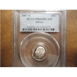 2007-S SILVER ROOSEVELT DIME PCGS PR69 DCAM