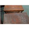 Image 4 : Set of coffee table and four nesting tables/stools each with hand tooled leather wrapped tops, coffe