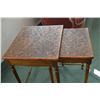 Image 1 : Two nesting tables with hand tooled leather tops