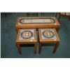 Image 1 : Set of three teak framed Danish made nesting table inset with hand painted tiles monogrammed with ar