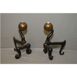 A pair of cast iron and bronze antique 12  andirons