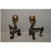Image 1 : A pair of cast iron and bronze antique 12" andirons