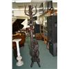 Image 1 : Hand carved double bear figural Black Forest coat tree with mirror 77" in height