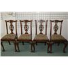 Image 1 : A set of four antique Chippendale style dining chairs with fretwork back and carved ball and claw fe