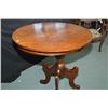 Image 2 : Single pedestal oak occasional round table with single drop leaf making it a flat to the wall table