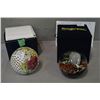 Image 1 : Two boxed glass paperweights including a volcano by Glass Eye Studio and a floral motif globe