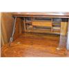 Image 2 : Canadiana oak drop front desk with single drawer, small mirrored backboard and pigeon holed interior