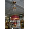 Image 1 : Antique ceiling mount oil lamp with ruby flash bowl and shade in gilt galley and support and decorat