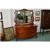 Image 1 : Antique four drawer mahogany dresser with harp back shield shaped bevelled mirror