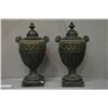 Image 1 : Two 20" high double rams head motif lidded urns