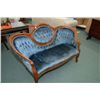 Image 1 : Small Victorian button tufted cameo back loveseat with carved show wood