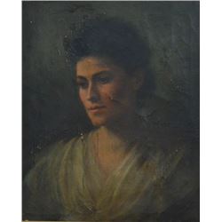 Antique framed oil on canvas portrait marked on verso Clara Nicolas sister of first wife of W. B Pea