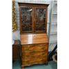 Image 1 : Semi-contemporary antique style walnut drop front secretaire with three serpentine drawers, fitted i
