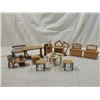 Image 1 : BOX LOT VINTAGE WOODEN DOLLHOUSE FURNITURE