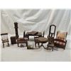 Image 2 : BOX LOT VINTAGE DARK WOOD DOLLHOUSE FURNITURE