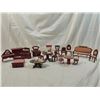 Image 2 : BOX LOT RED WOOD DOLLHOUSE FURNITURE