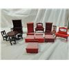 Image 2 : BOX LOT DARK WOODEN DOLLHOUSE FURNITURE