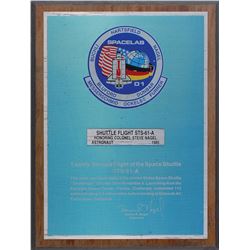 STS-61A Flown Presentation Plaque