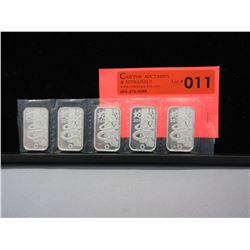 5 x .999 Fine Silver Year of the Snake 1 oz. Bars