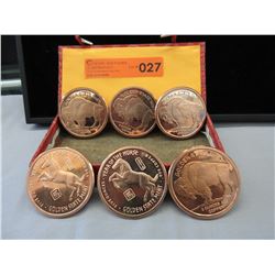 6 x .999 Fine Copper Bullion 5 AVDP Ounce Rounds