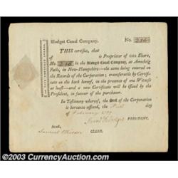 Blodget Canal Company (New Hampshire) A certificate for one share dated February, 1799 and signed as