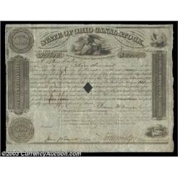 State of Ohio Canal Stock A 1845 $4000 bond bearing 6% interest. Multiple vignettes depicting an eag