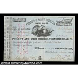 Philadelphia and West Chester Turnpike Company (Pennsylvania) Dated 1853 for 140 shares. Black on li