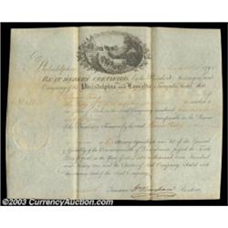 Philadelphia and Lancaster Turnpike (Pennsylvania) A 1795 certificate for one share signed by Willia