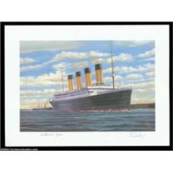 Titanic Autographed Prints A group of five color prints, all identical, of the Titanic, which struck