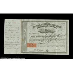 Oliver Ames - Boston, Newport and New York Steamboat Company (Massachusetts) A certificate for two s