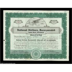 George T. Baker - National Airlines (Florida) A 1939 dated certificate in green and black signed as.