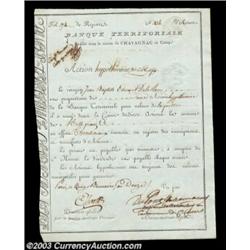 Samuel Du Pont De Nemours - Bank Territorial A 1812 certificate for one share signed as Administrati