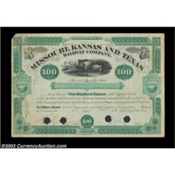 Jay Gould - Missouri, Kansas and Texas Railway (Texas) This 100 share certificate was issued in 1880