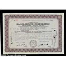 Kaiser-Frazer Corporation (Nevada) A 1947 certificate for 300 shares in maroon and black. This certi