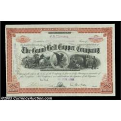 George McClellan - Grand Belt Copper Company (New York) A 1885 dated certificate for 100 shares sign