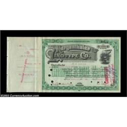D.O. Mills - Mergenthaler Linotype Company (New York) This attractive certificate with a wonderfully