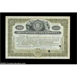 Ransom E. Olds - Reo Motor Car Company (Michigan) This olive and black certificate for five shares p