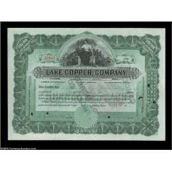 William Paine - Lake Copper Company (Michigan) A 1927 certificate in green and black for 50 shares..