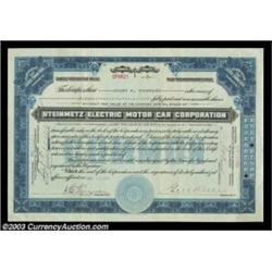 Steinmetz Electric Motor Car Company (Maryland) A 1924 certificate for 5 shares in blue and black. F