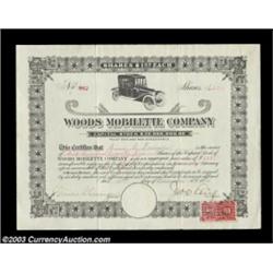 Woods Mobilette Company (Arizona) A 1915 certificate for 625 shares in black with attached revenue s