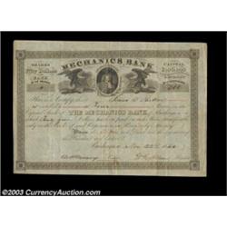 Mechanics Bank of Burlington (New Jersey) A scarce early banking certificate issued on November 22,.