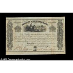 Farmers & Exchange Bank of Charleston (South Carolina) A 1822 certificate for five shares with a vig