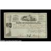 Image 1 : Bank of Pennsylvania (Pennsylvania) A stock for one share in black on white with a large and ornate.