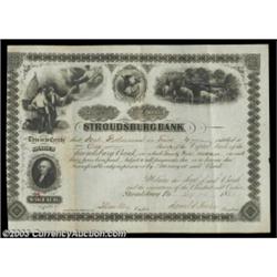 Stroudsburg Bank (Pennsylvania) This black on white certificate was issued for one share in 1868. A.