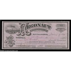 Argonaut Mill and Mining Company (California) A 1880 dated certificate in black on pink paper for 10